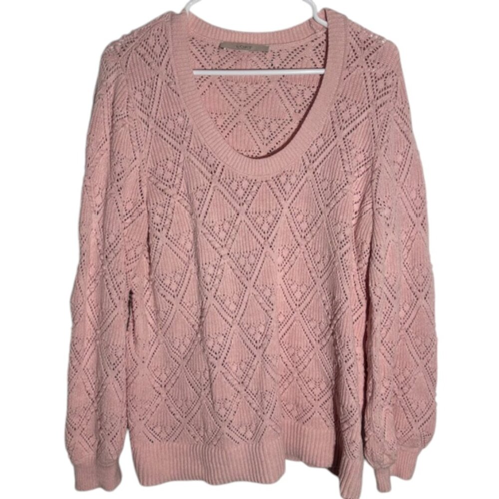 Anne Taylor Loft Knit Soft Pink Chunky Cable Knit Sweater Cotton‎ Size XL